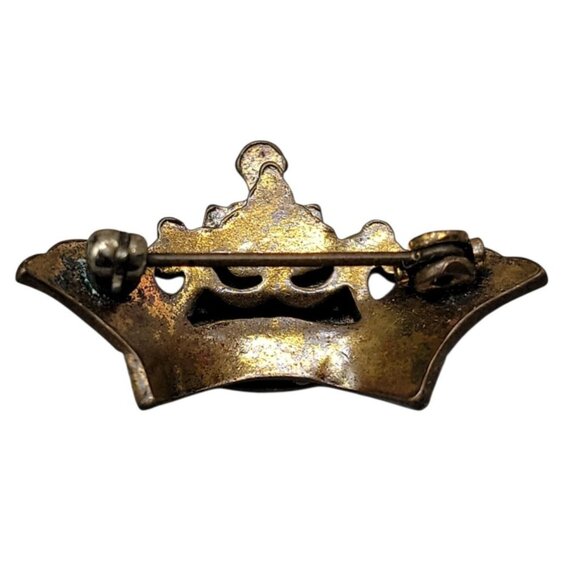 Vintage Fraternal Lapel Pin Red Enamel Shield Fleur-de-Lis Wings & Stars Badge - Picture 8 of 9